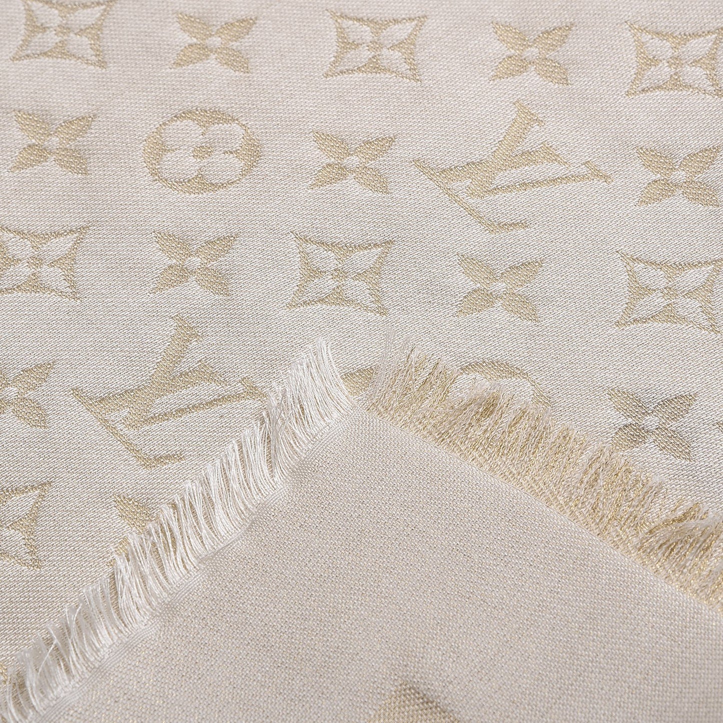 Wool Silk Lurex Monogram Shine Shawl White