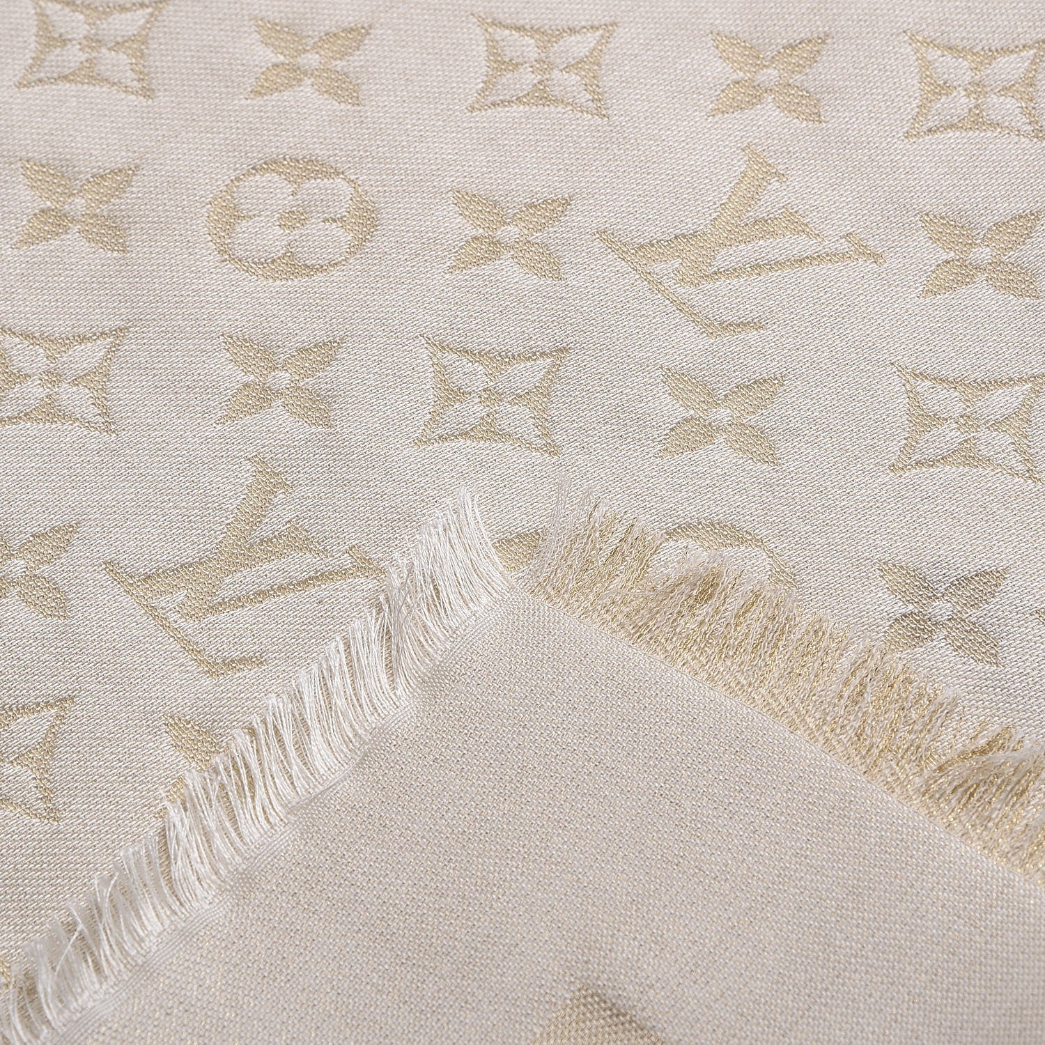 Louis Vuitton Wool Silk Lurex Monogram Shine Shawl White 5 of 6