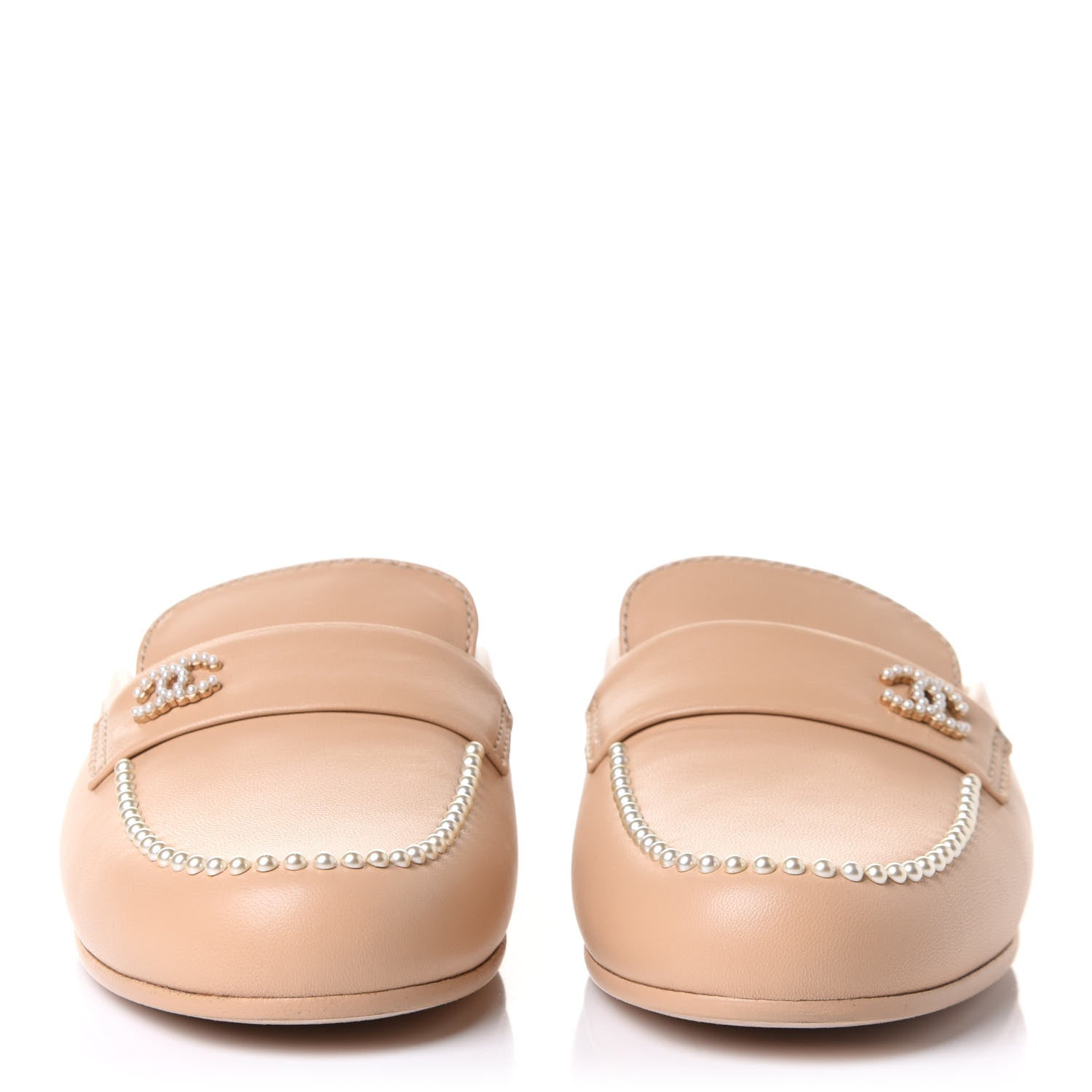 Chanel Lambskin Pearl CC Mules 38.5 Beige 2 of 11