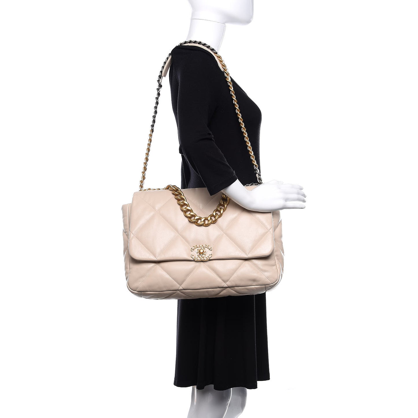 Goatskin Quilted Maxi 19 Flap Beige