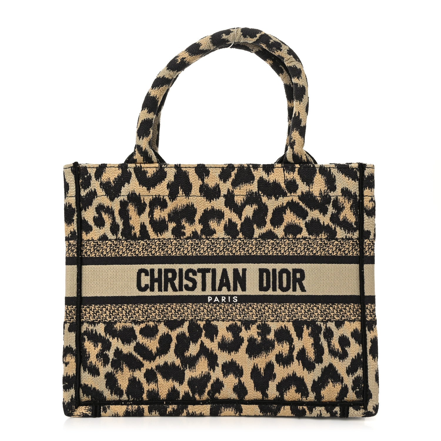 Christian Dior Canvas Mizza Embroidered Small Leopard Book Tote Beige 1 of 12