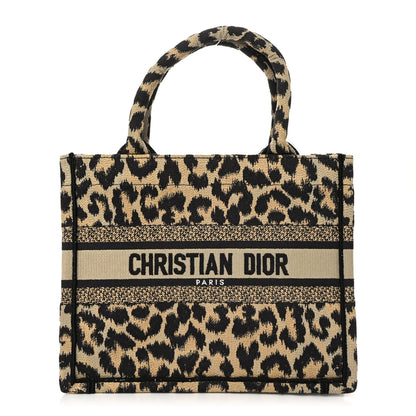 Christian Dior Canvas Mizza Embroidered Small Leopard Book Tote Beige 1 of 12