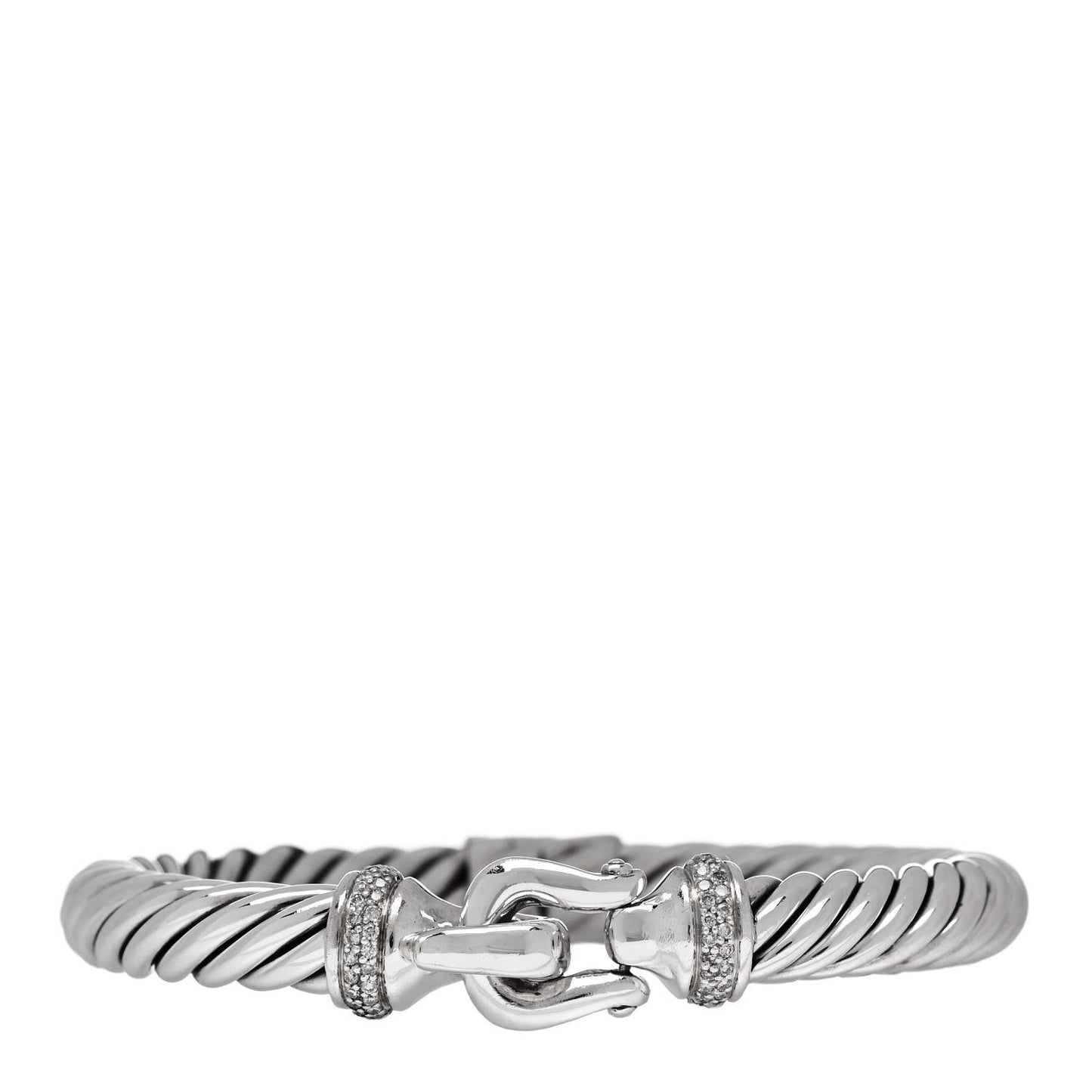 Sterling Silver Diamond 8.5mm Cable Buckle Bracelet