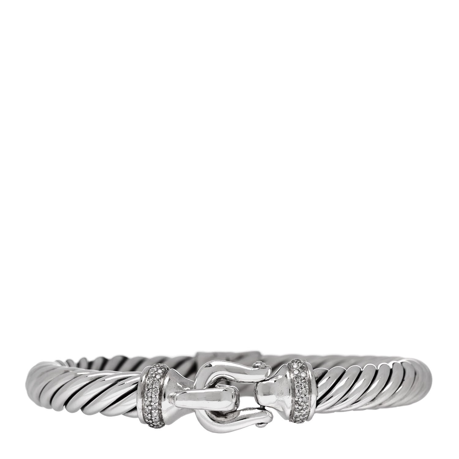 David Yurman Sterling Silver Diamond 8.5mm Cable Buckle Bracelet 1 of 3