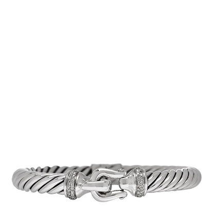 David Yurman Sterling Silver Diamond 8.5mm Cable Buckle Bracelet 1 of 3