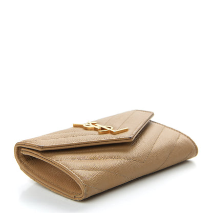 Saint Laurent Grain De Poudre Matelasse Chevron Small Monogram Envelope Wallet Dune 4 of 7