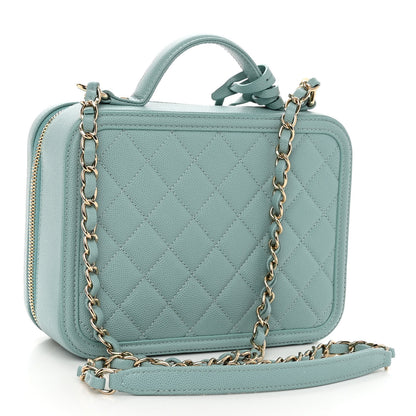 Chanel Caviar Quilted Medium CC Filigree Vanity Case Light Blue 3 of 10