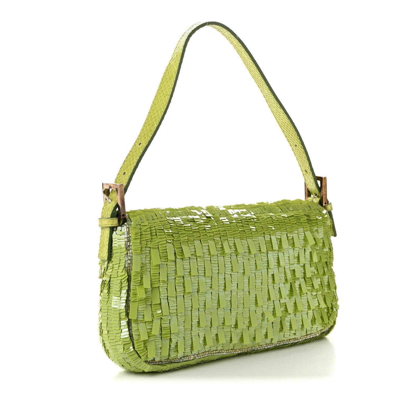 Fendi Sequin Beaded Snakeskin Baguette Green 3 of 10