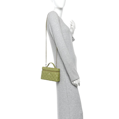 Chanel Caviar Quilted Top Handle Slim Vanity With Chain Khaki 2 of 13