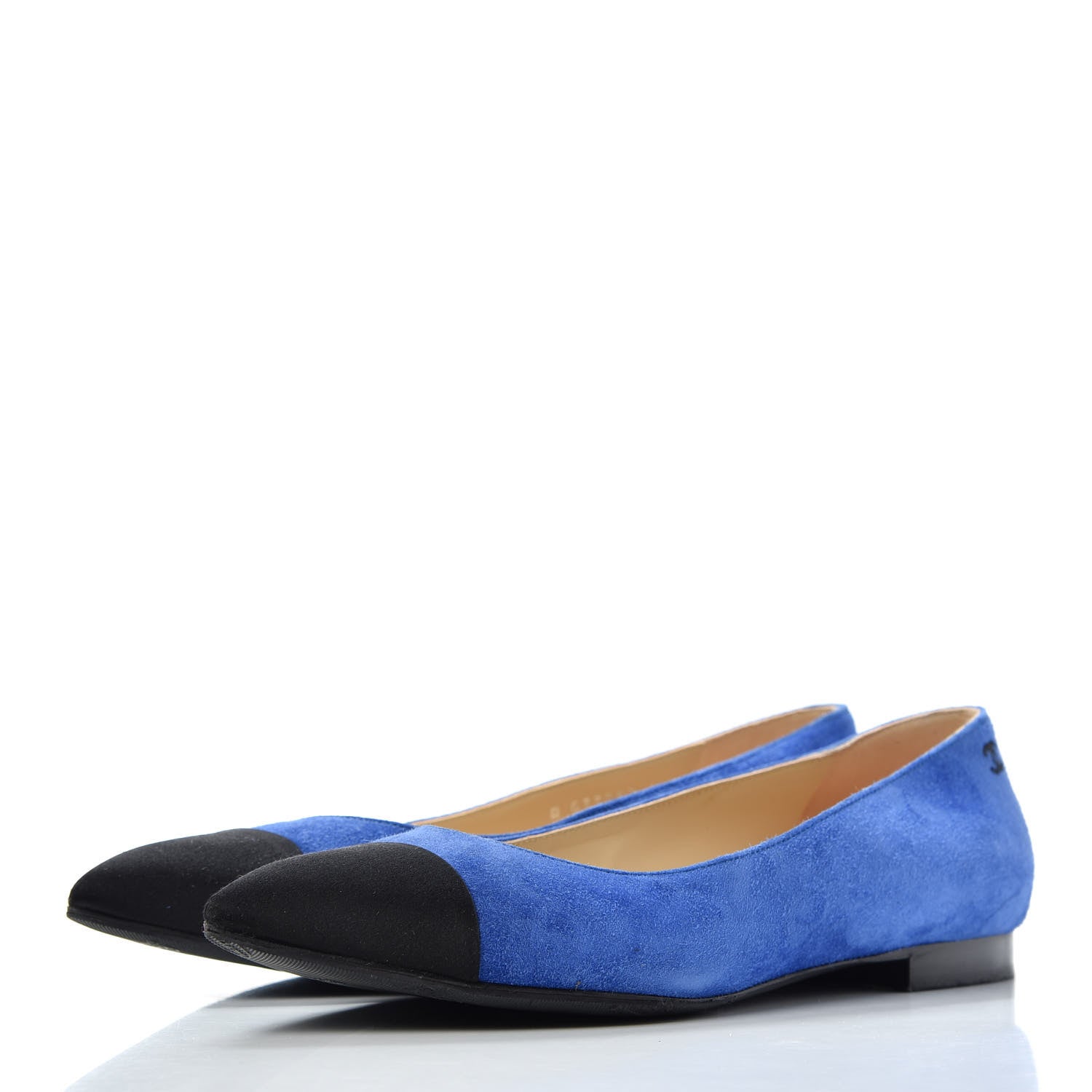 Chanel Suede Satin Cap Toe Gabrielle Ballerina Flats 39 Royal Blue Black 3 of 10