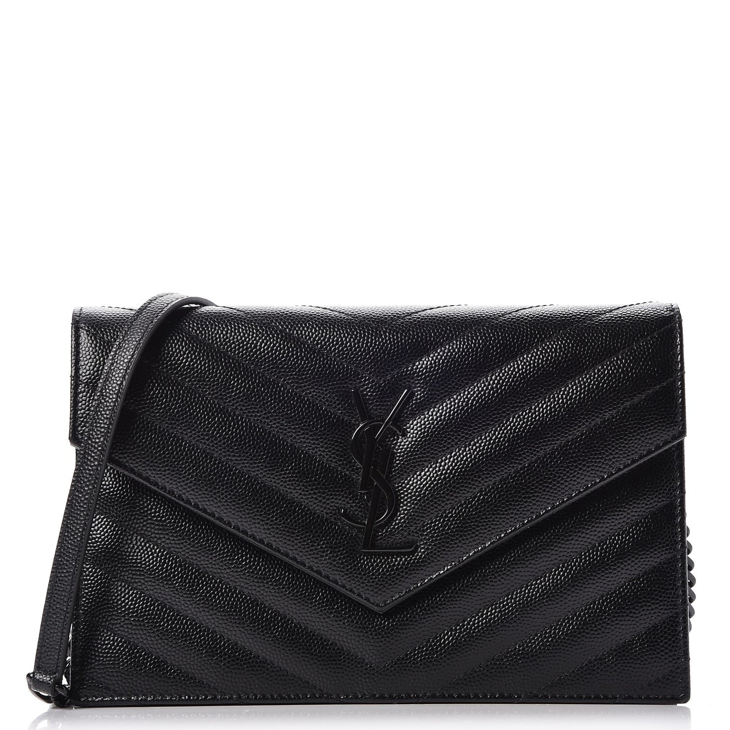 Grain De Poudre Matelasse Chevron Monogram Envelope Chain Wallet Black