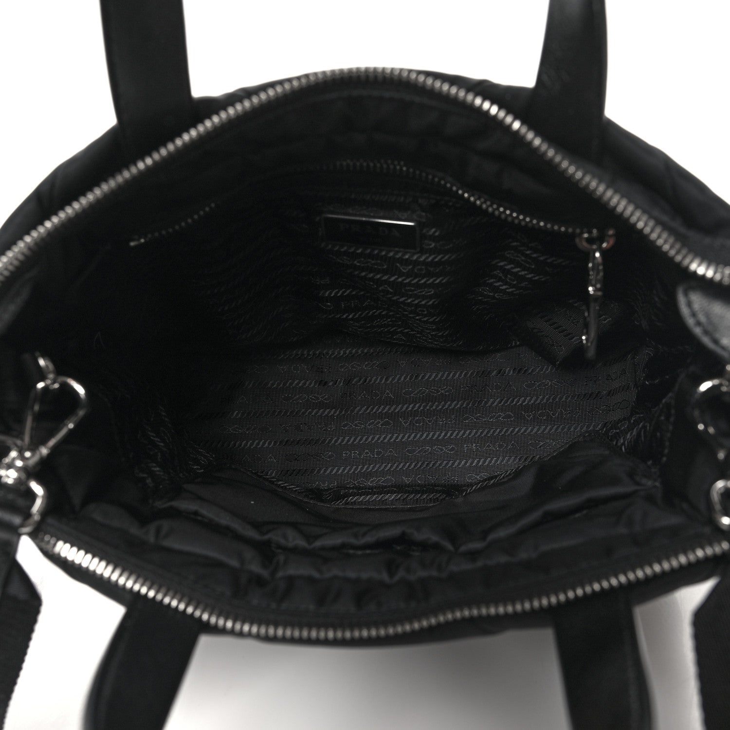 Prada Re-Nylon Nappa Triangle Quilted Padded Double Handled Zip Pocket Tote Black 5 of 9