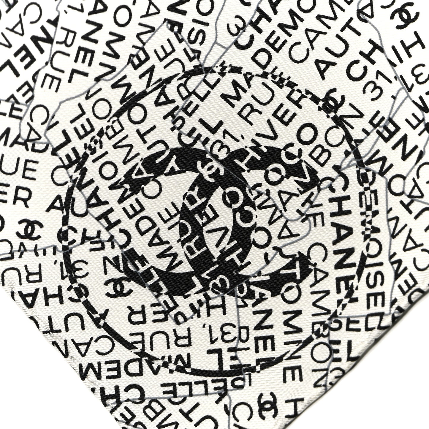 Silk CC Logo Scarf Black White