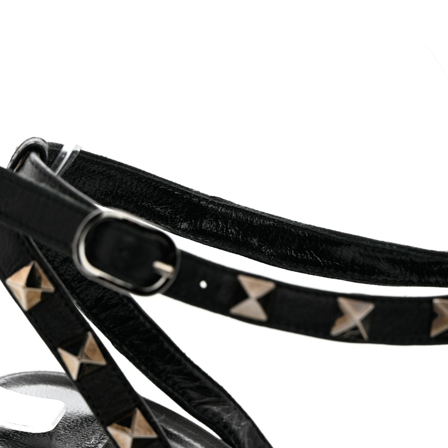 Calfskin Nappa Rockstud Ankle Strap 100mm Pumps 37.5 Black