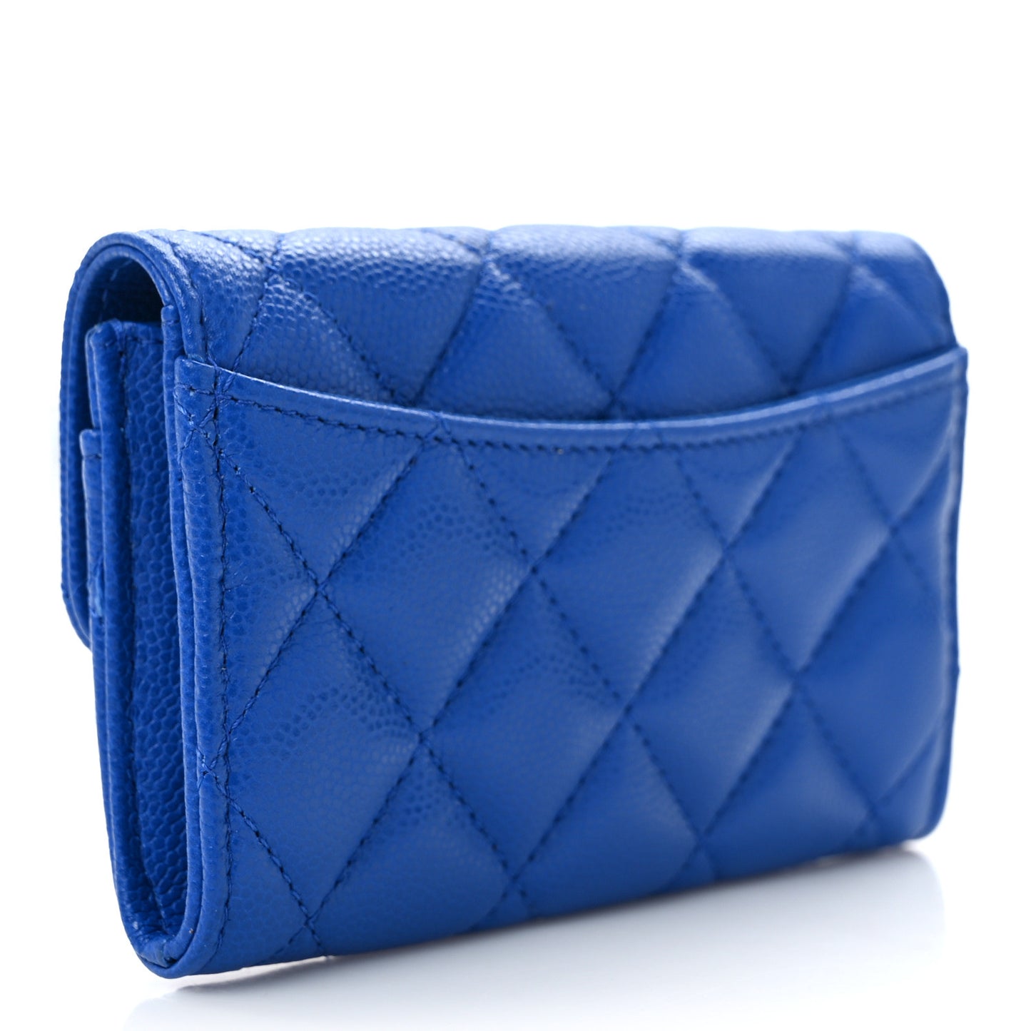 Caviar Quilted Flap Card Holder Wallet Blue