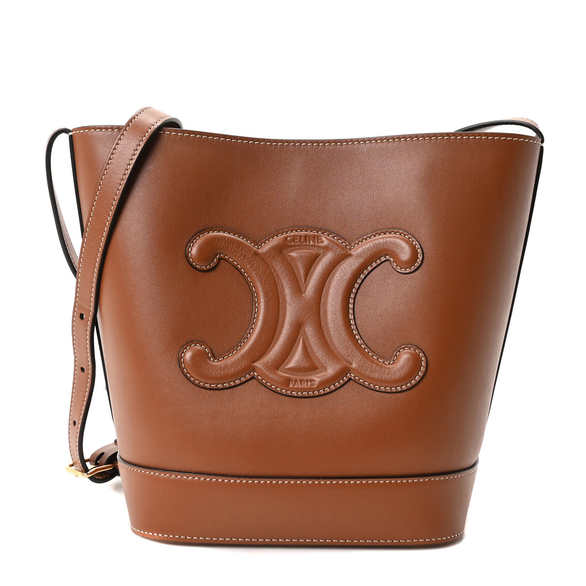 Celine Smooth Calfskin Small Cuir Triomphe Bucket Bag Tan 1 of 10