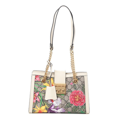 Gucci GG Supreme Monogram Flora Textured Calfskin Small Padlock Tote Beige Ebony Multicolor Mystic White 1 of 12