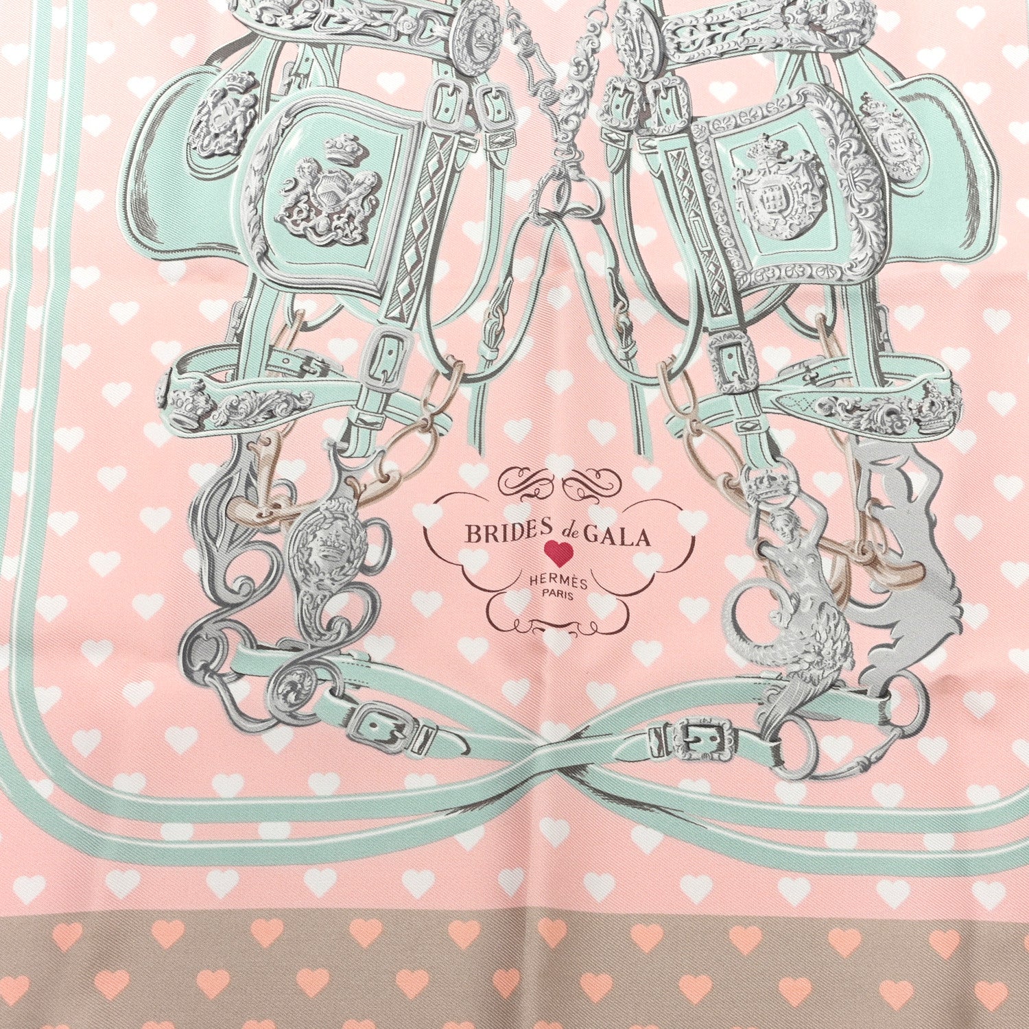 Hermes Silk Brides De Gala Love Pocket Square Beige Rose Dragee Vert Amande 2 of 3