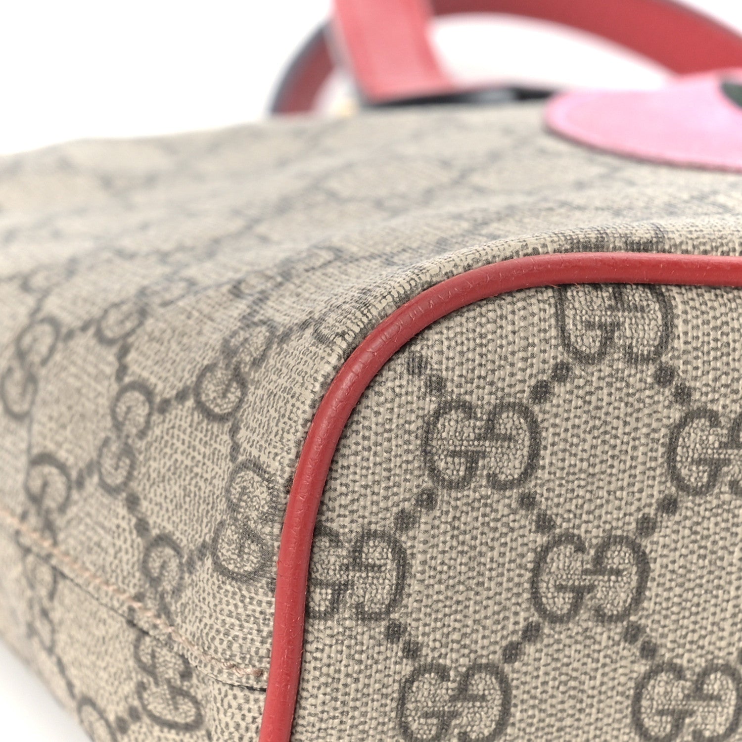 Gucci Soft GG Supreme Monogram Web Bosco Patch Small Crossbody Tote Beige Malva Hibiscus Red 7 of 12