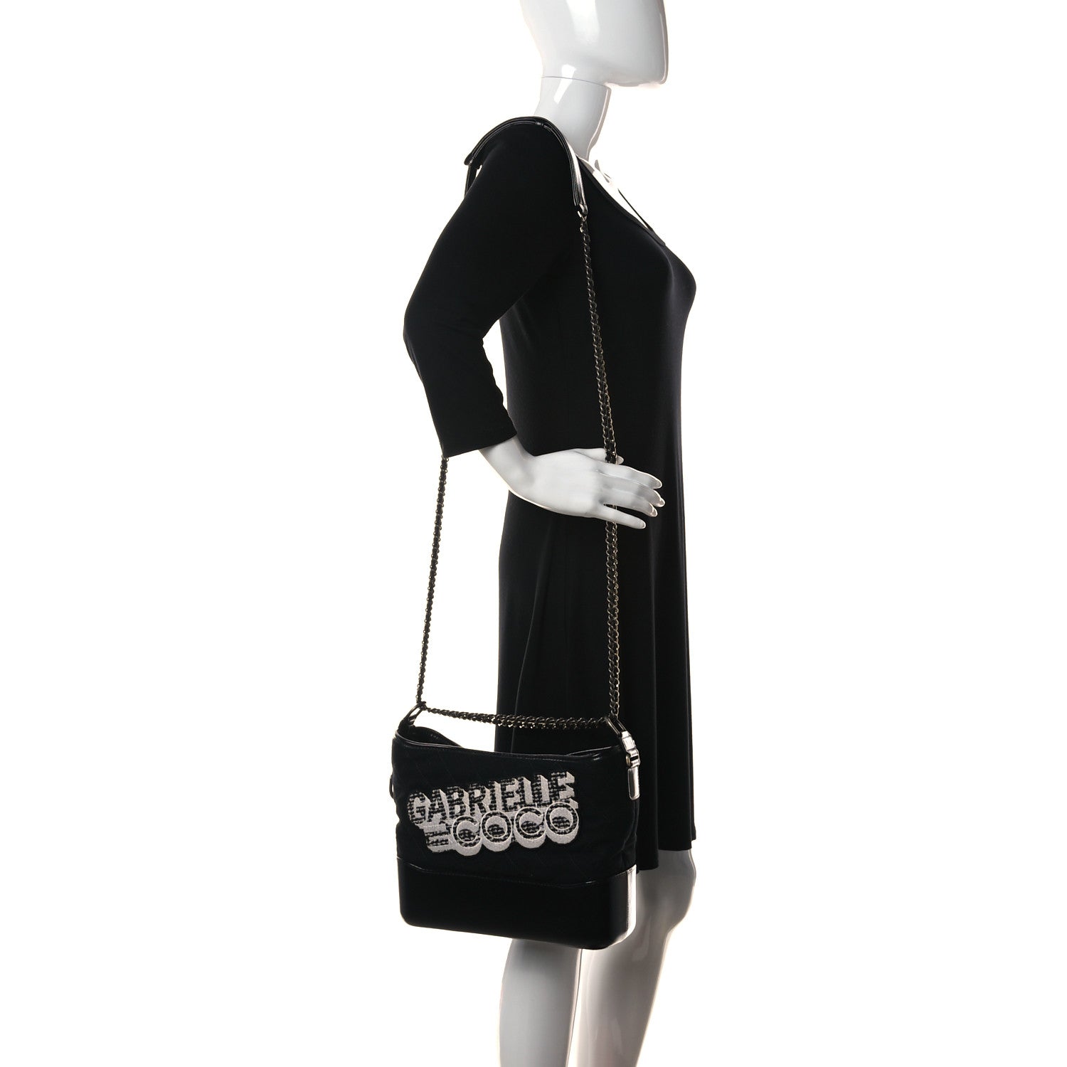 Chanel Wool Calfskin Quilted Medium Gabrielle Hobo Black 3 of 10