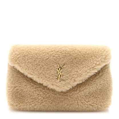 Saint Laurent Shearling Quilted Monogram Loulou Puffer Pouch Clutch Natural Beige Brick 2 of 11