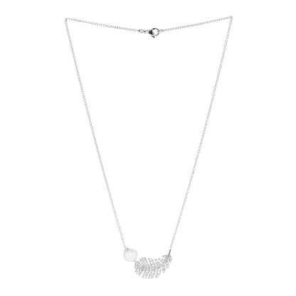 Chanel 18K White Gold Diamond Cultured Pearl Plume De Chanel Necklace 3 of 8