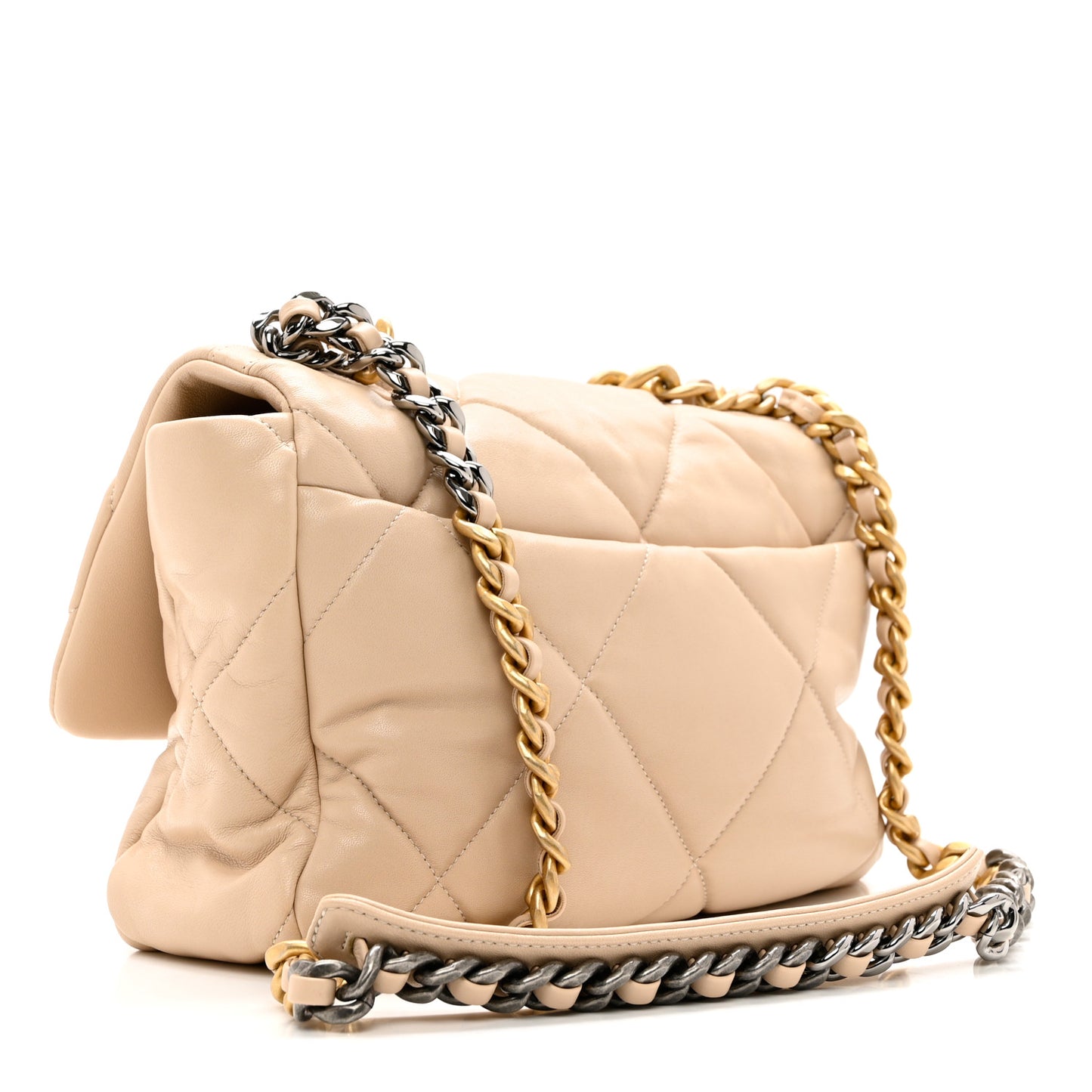 Lambskin Quilted Large Chanel 19 Flap Light Beige