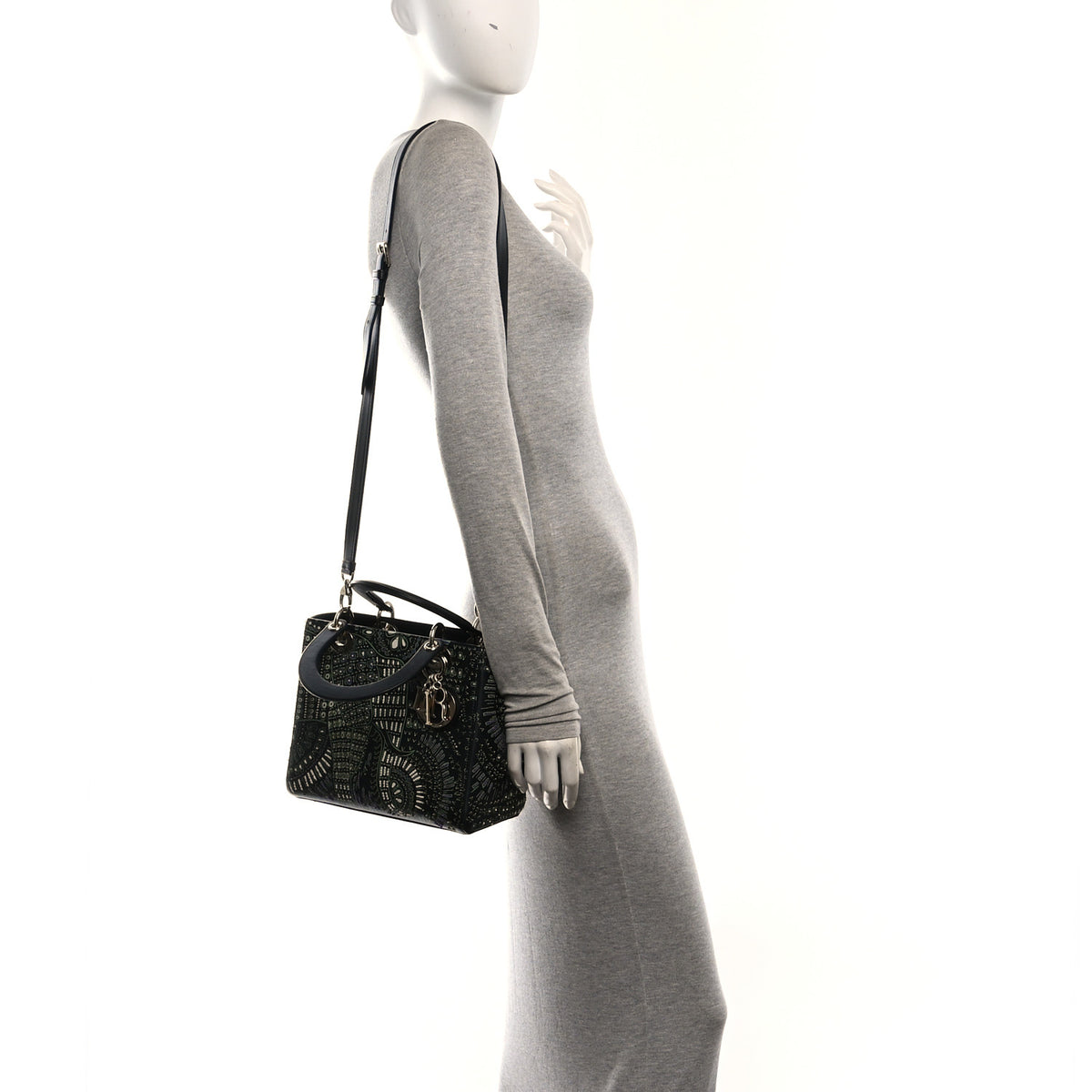 Smooth Calfskin Beaded Animals Medium Lady Dior Black Multicolor