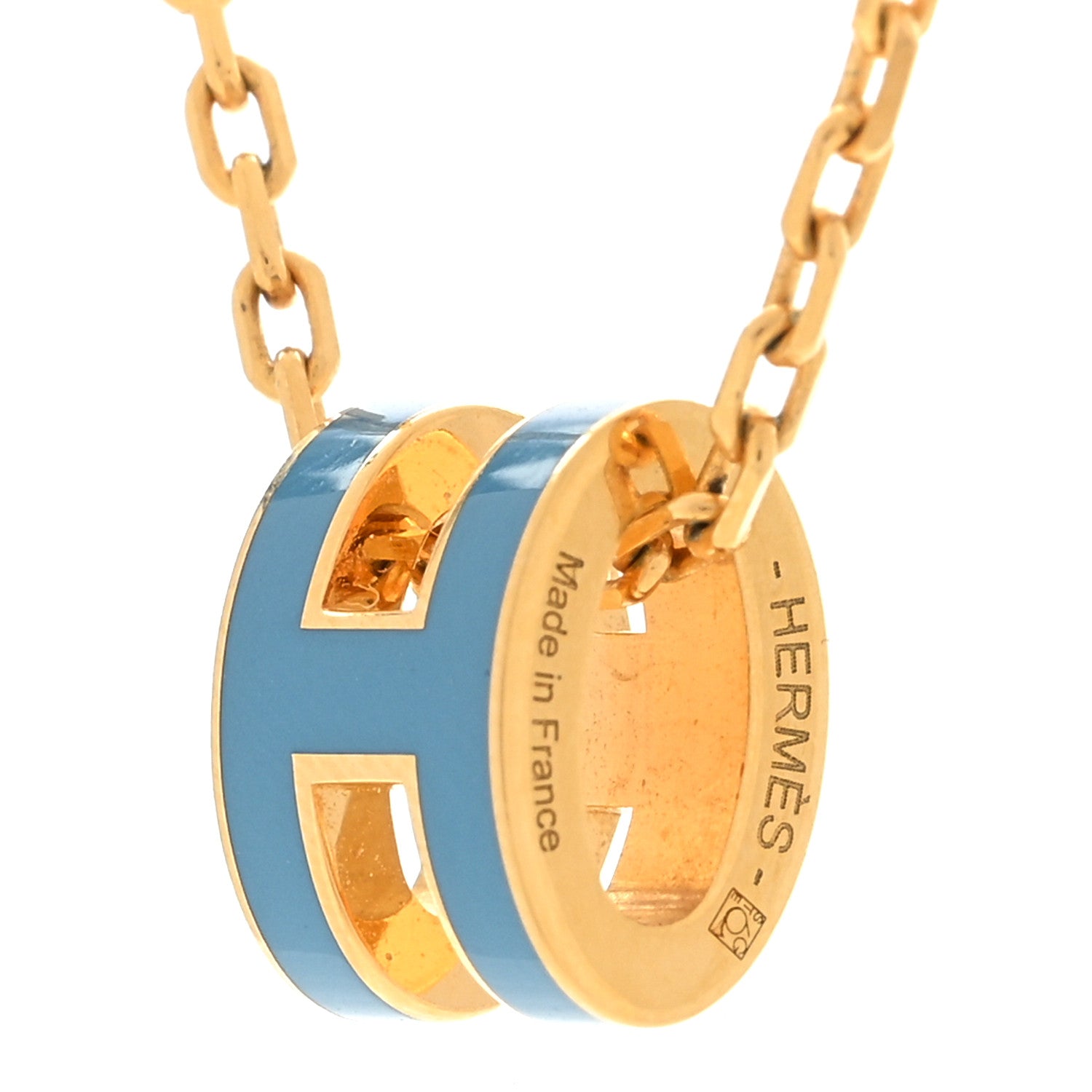 Hermes Lacquered Gold Mini Pop H Pendant Necklace Bleu Jean 4 of 4