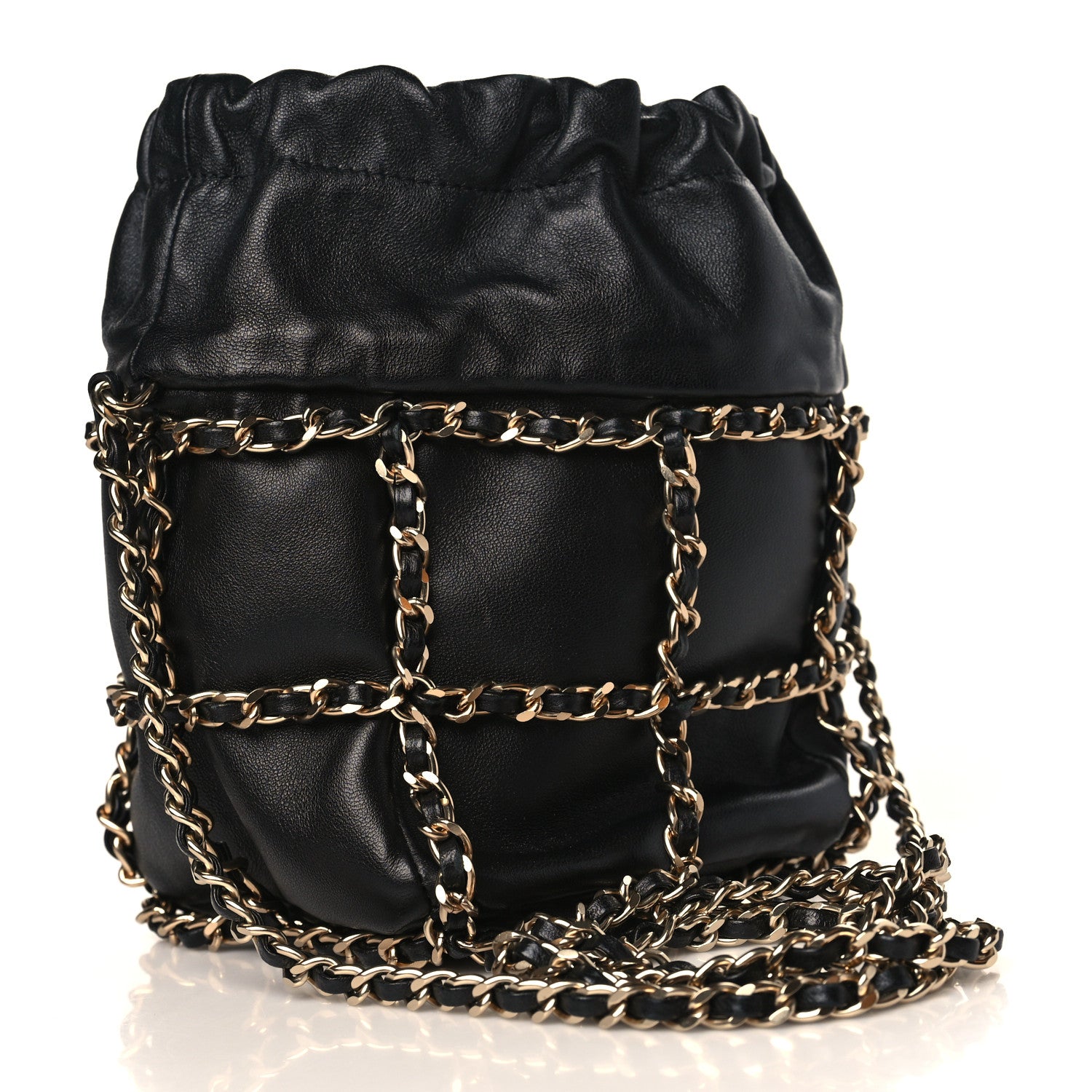 Chanel Lambskin Bucket Chain Drawstring Bag Black 3 of 10