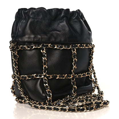 Chanel Lambskin Bucket Chain Drawstring Bag Black 3 of 10