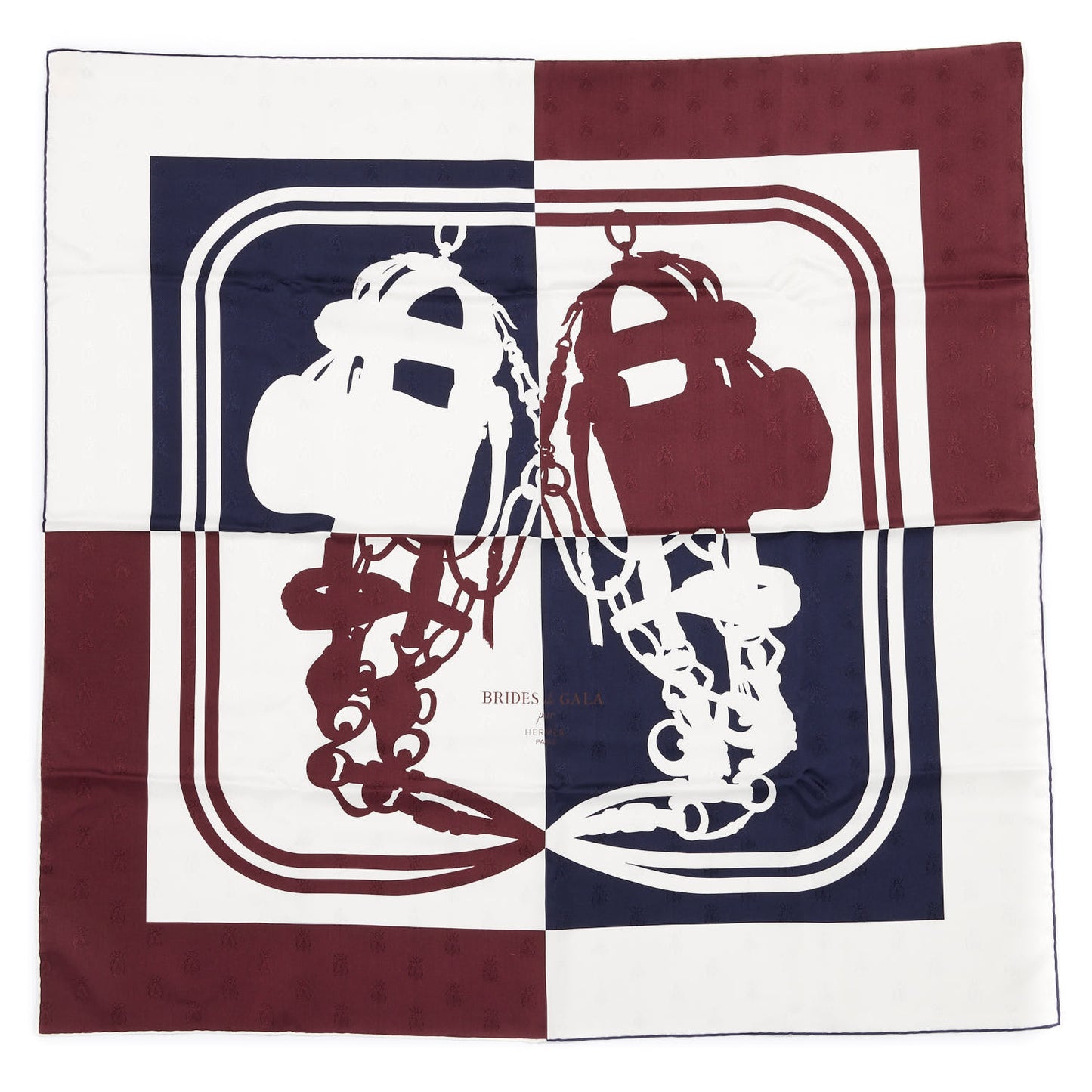 Silk Brides De Gala Quadri Tattoo Scarf 90 Marine White Bourgogne