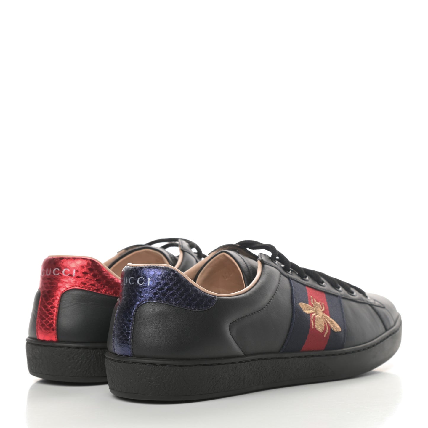 Miro Soft Calfskin Laminated Ayers Web Bee Embroidered Mens Ace Sneakers 6.5 Black Red Flame Night