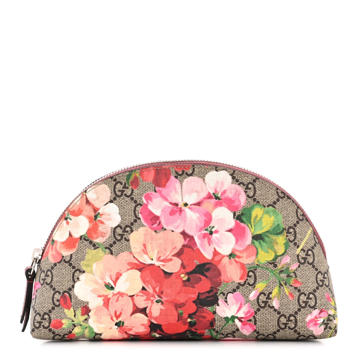 GG Supreme Monogram Blooms Pouch Cosmetic Case Beige Multicolor Dry Rose