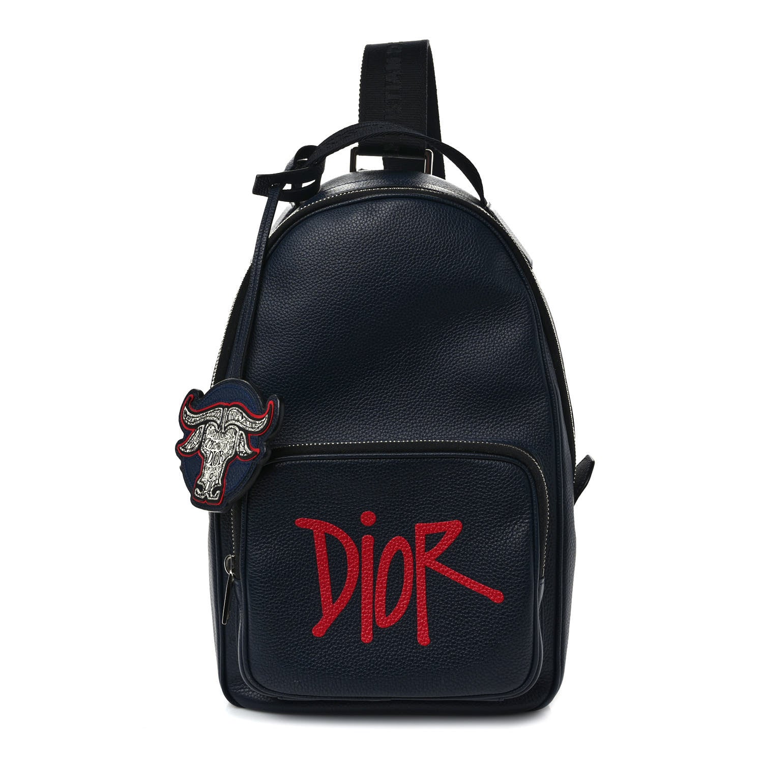 Christian Dior X SHAWN STUSSY Grained Calfskin Ox Head Crossbody Backpack Navy Blue 1 of 8