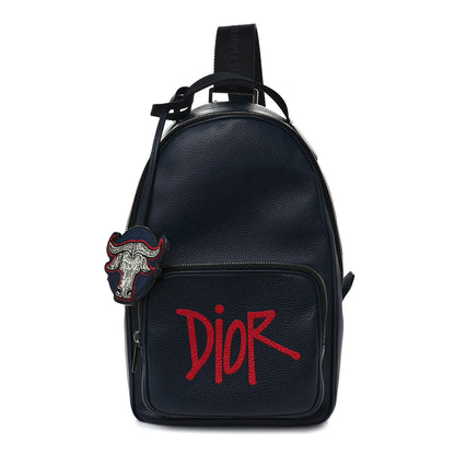 Christian Dior X SHAWN STUSSY Grained Calfskin Ox Head Crossbody Backpack Navy Blue 1 of 8