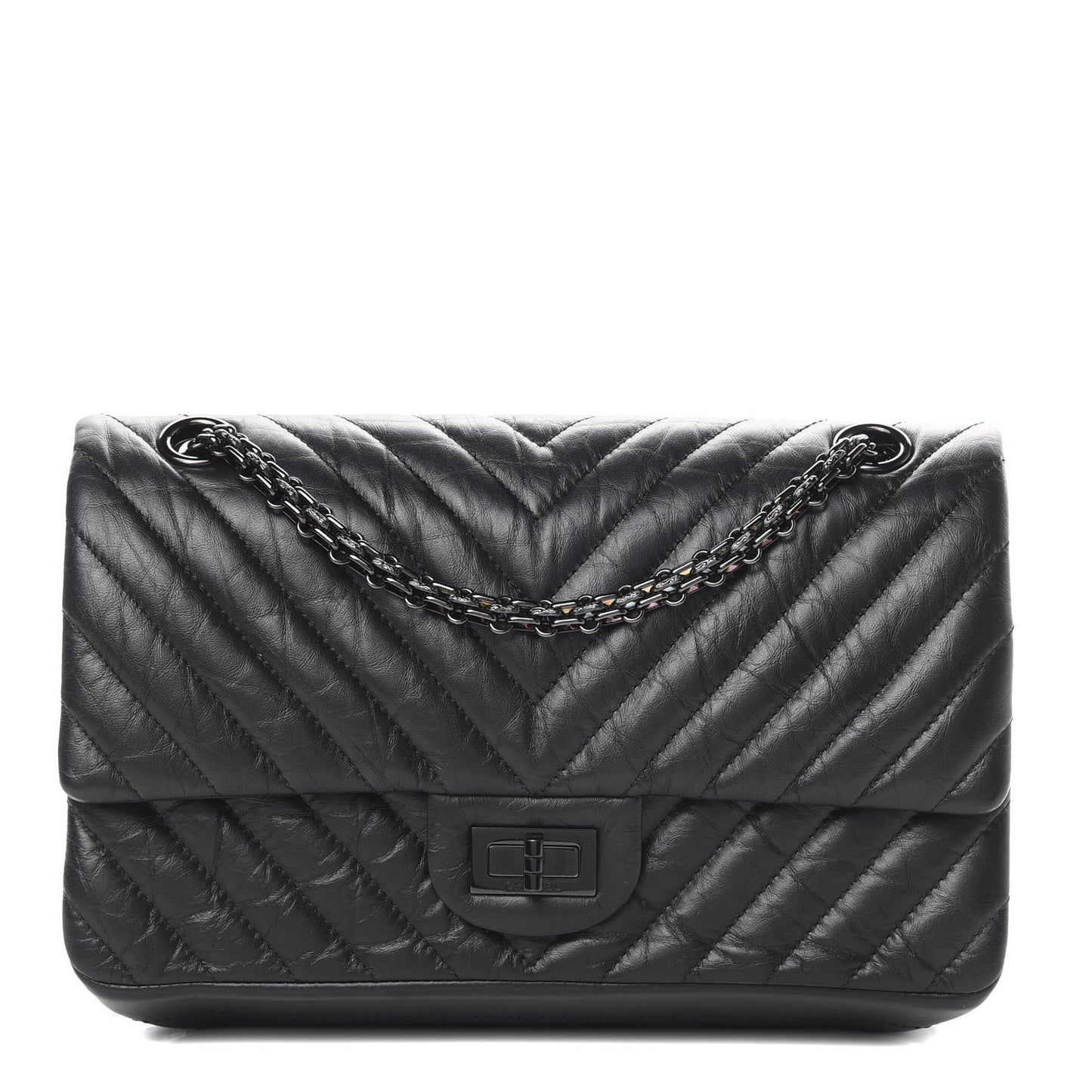 Aged Calfskin Chevron Quilted 2.55 Reissue 225 Flap So Black