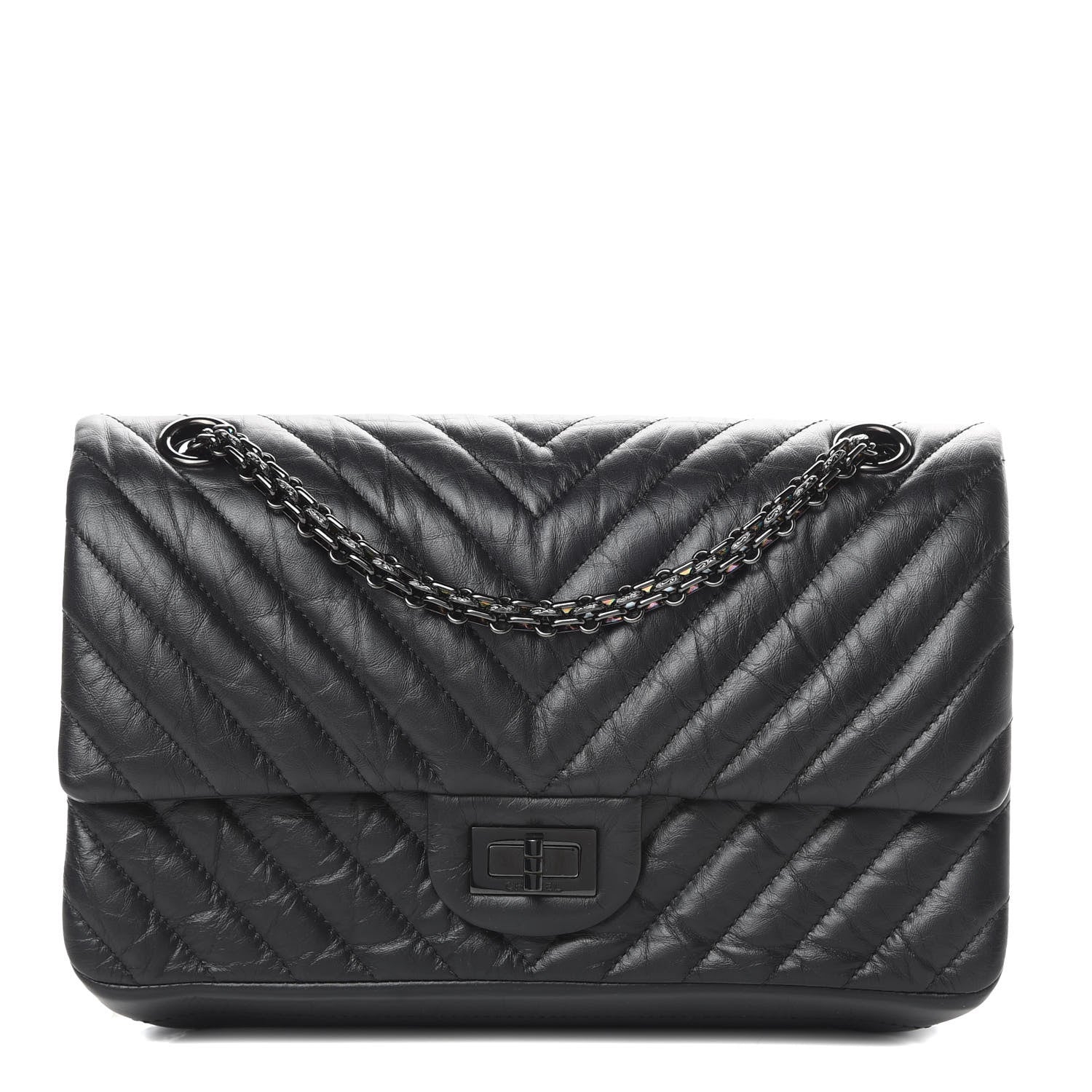 Chanel Aged Calfskin Chevron Quilted 2.55 Reissue 225 Flap So Black 1 of 17