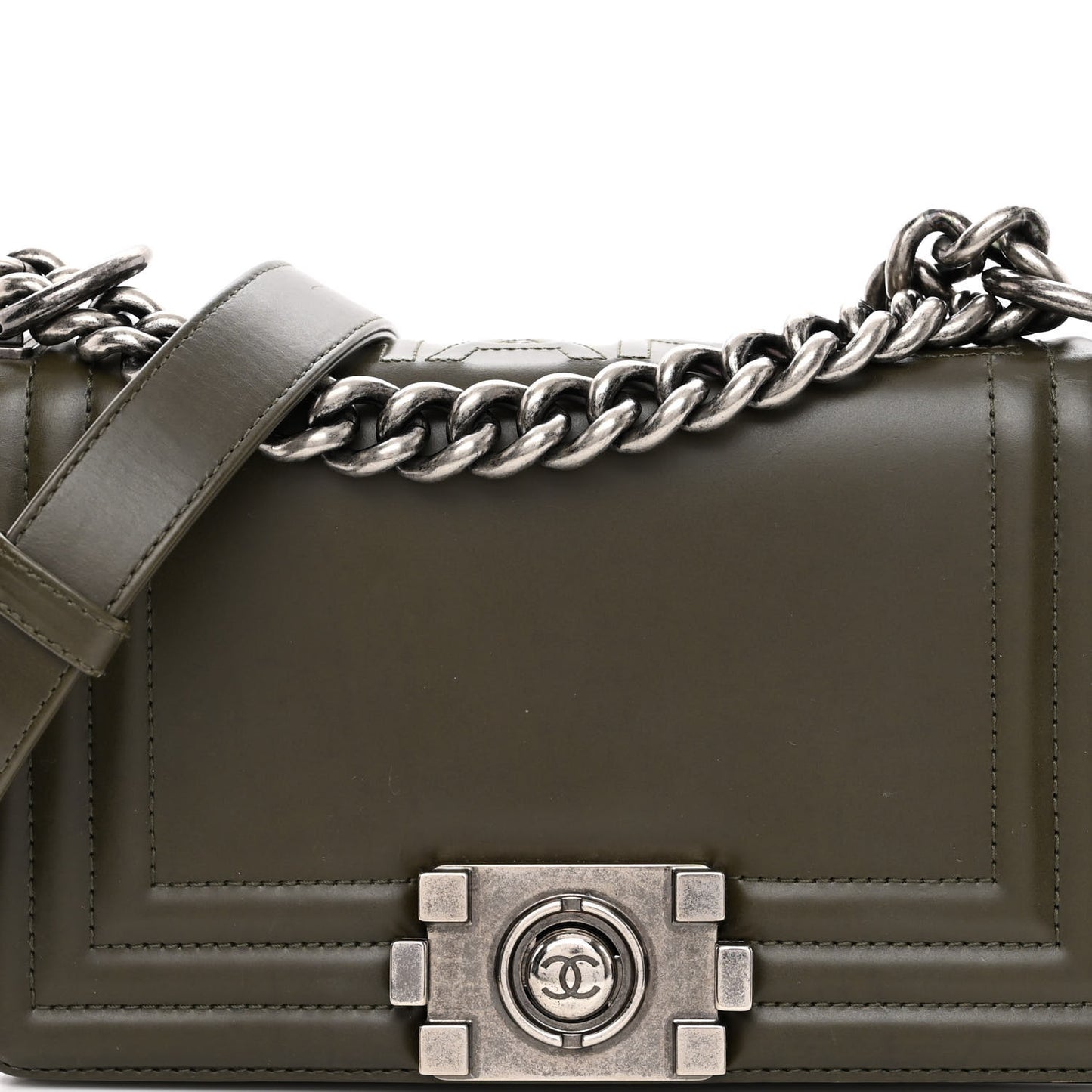 Glazed Calfskin Small Boy Flap Dark Green