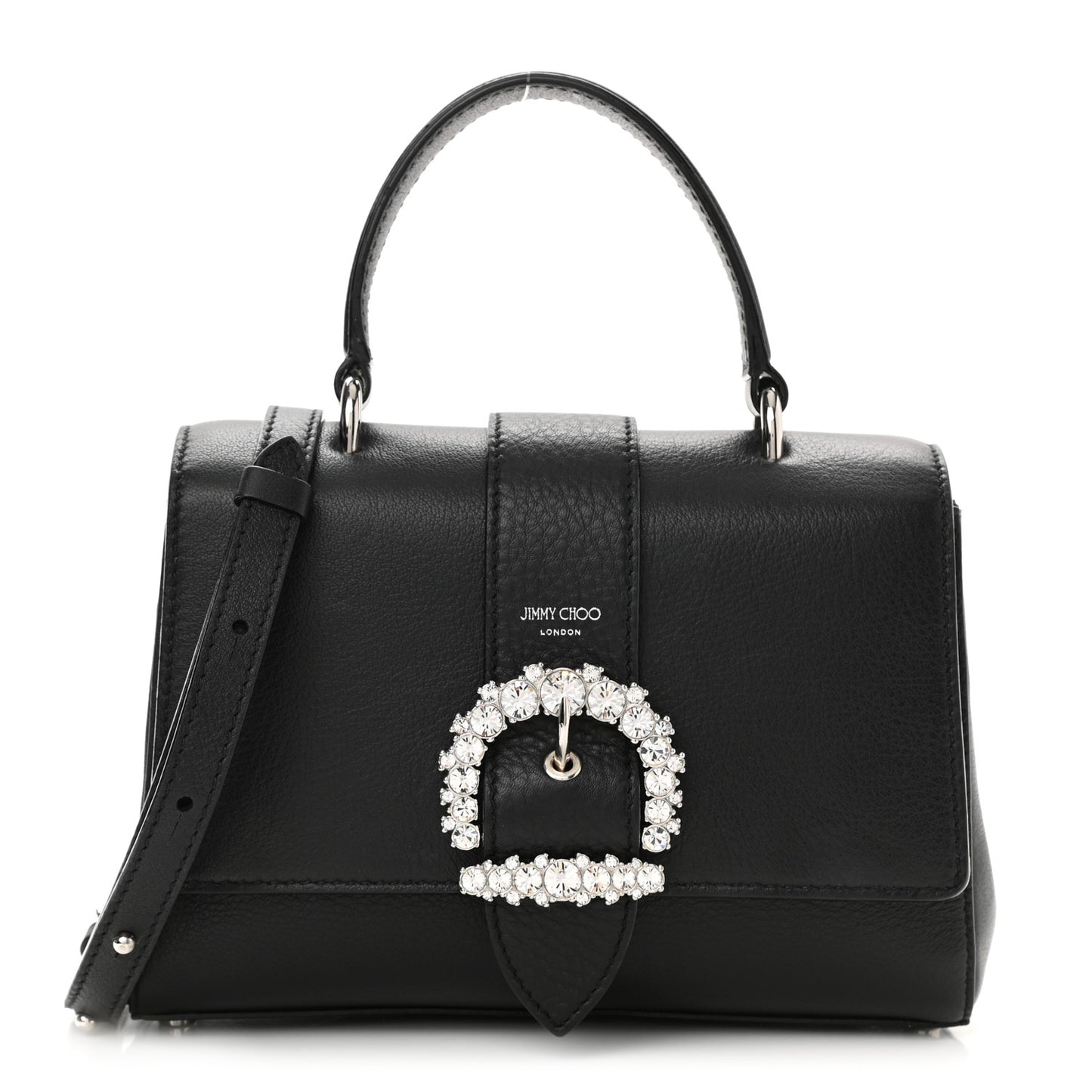 Calfskin Crystal Small Cheri Top Handle Bag Black