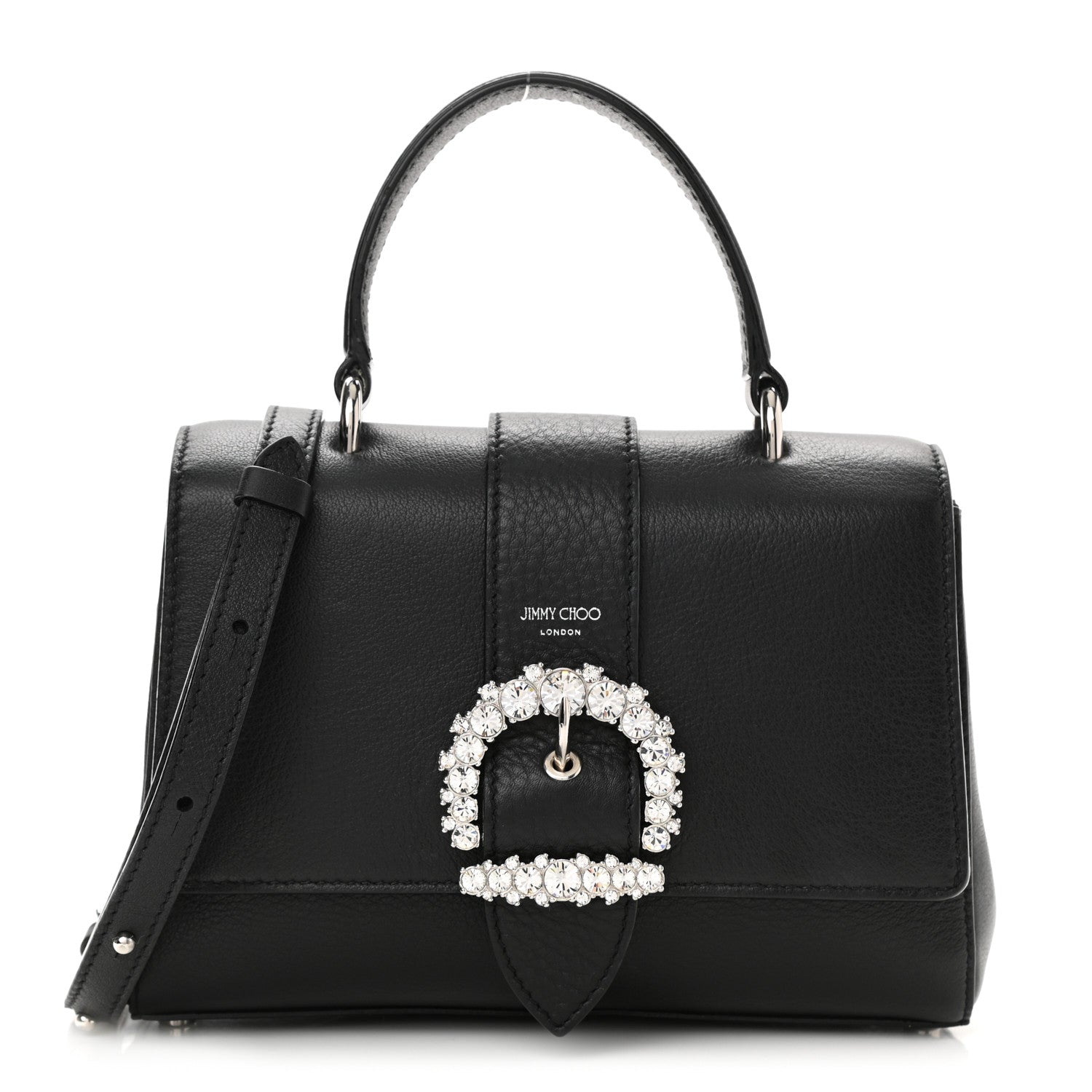 Jimmy Choo Calfskin Crystal Small Cheri Top Handle Bag Black 1 of 8