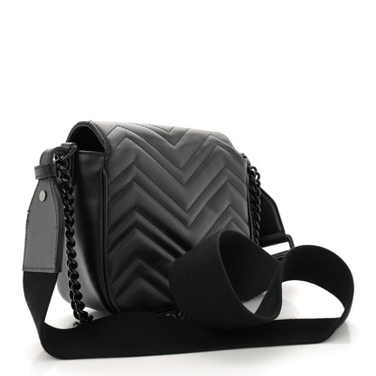 Gucci Calfskin Matelasse Monochrome Mini GG Marmont Crossbody Shoulder Bag Black 3 of 12