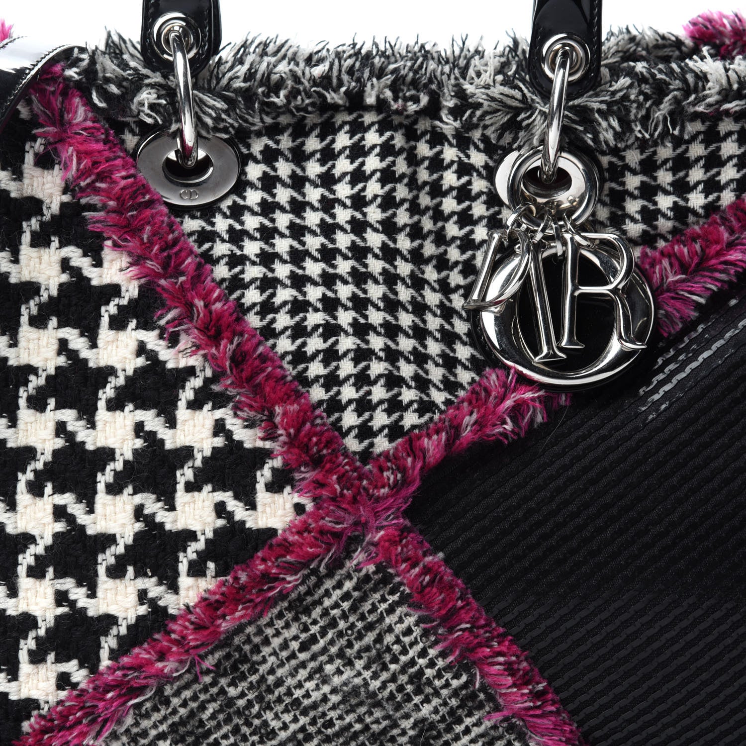 Christian Dior Patent Tweed Fringe Patchwork Lady Dior Black Multicolor 8 of 8