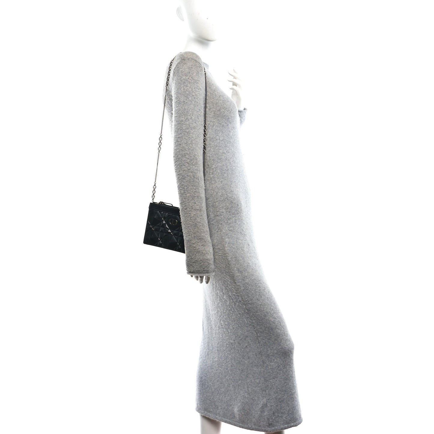Calfskin Macrocannage Diamond Caro Zipped Pouch With Chain Black