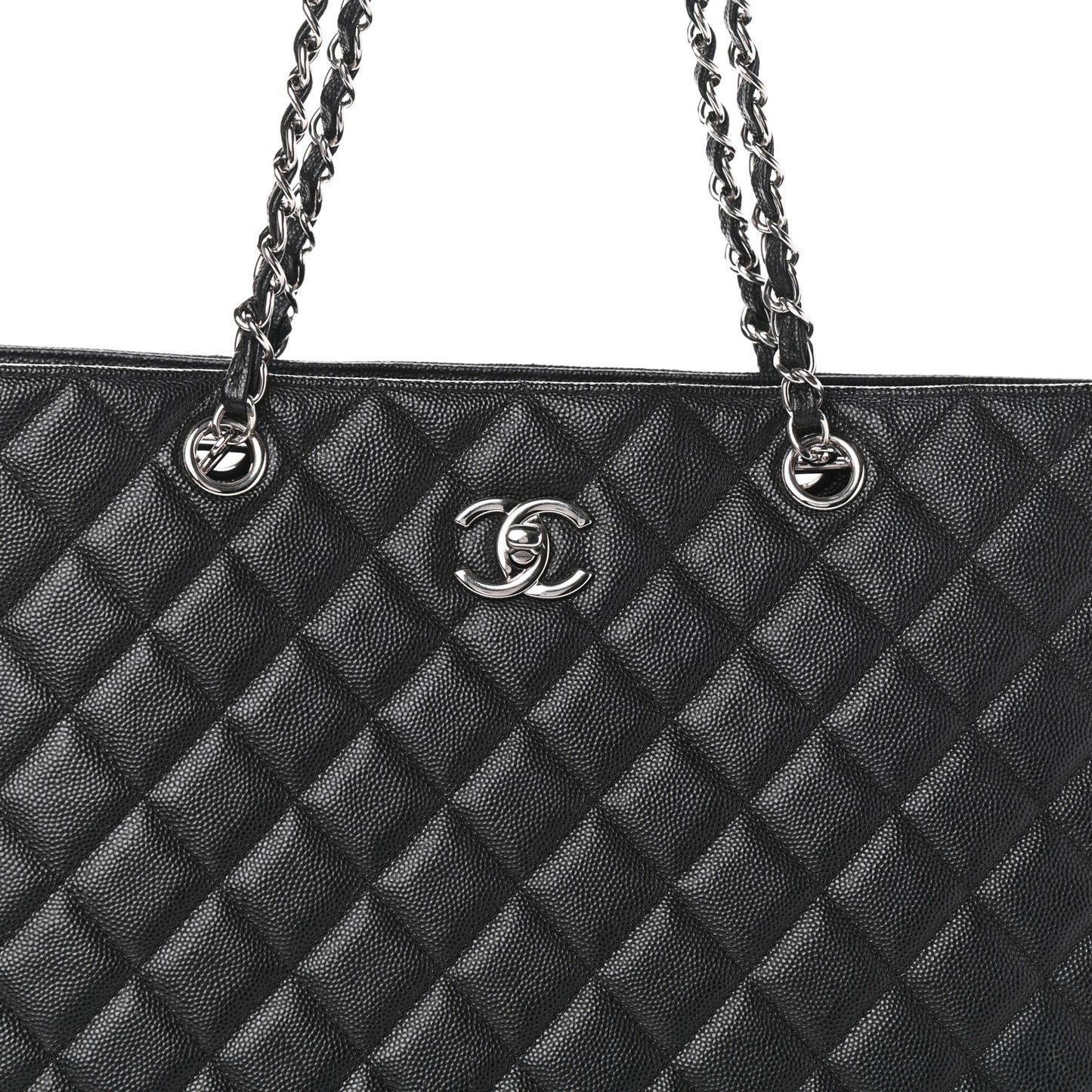 Caviar Quilted Large Classic Shopping Tote Black
