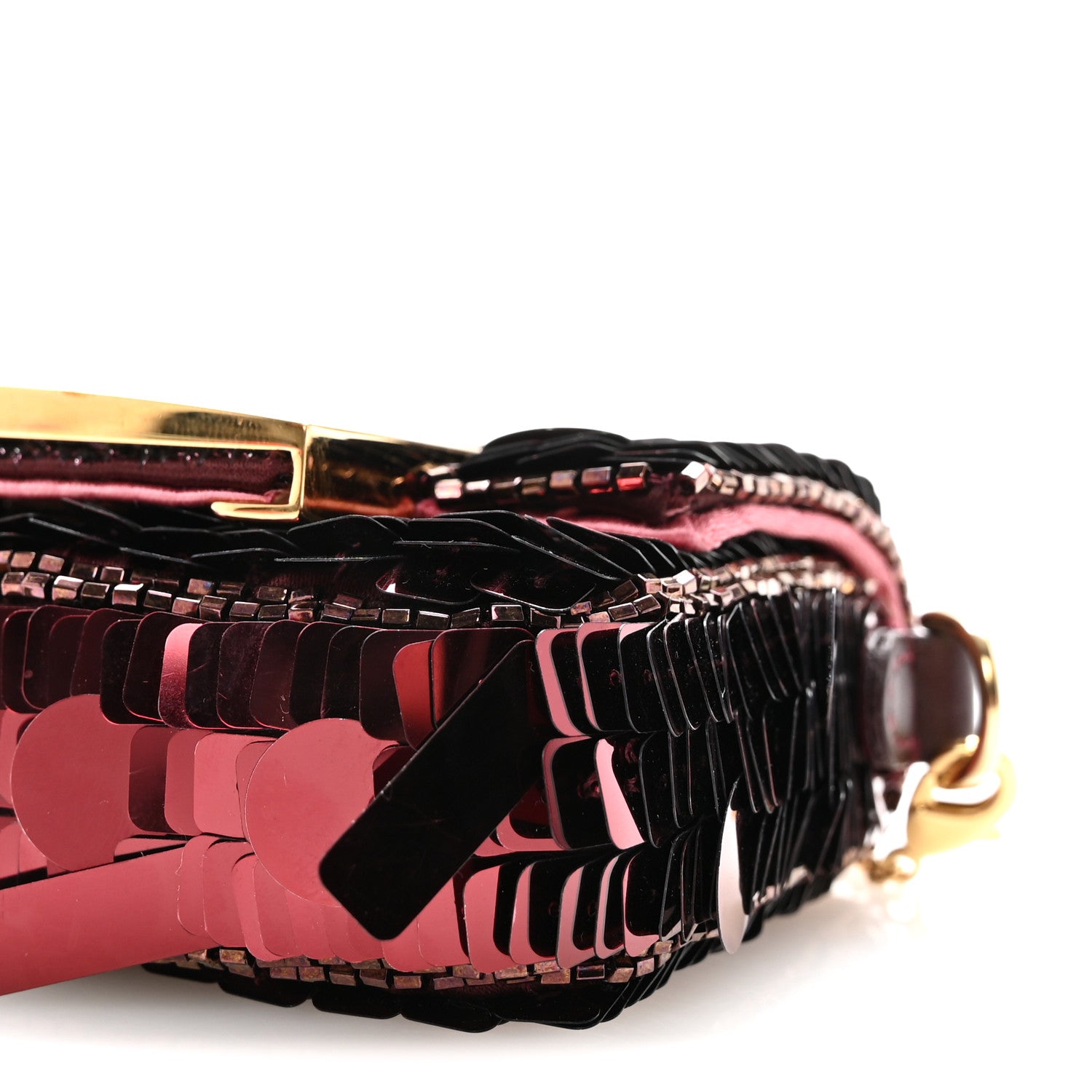 Fendi Sequin Paillettes Shiny Nappa Sex and the City Nano Maxi Buckle Baguette Charm Granata 10 of 11