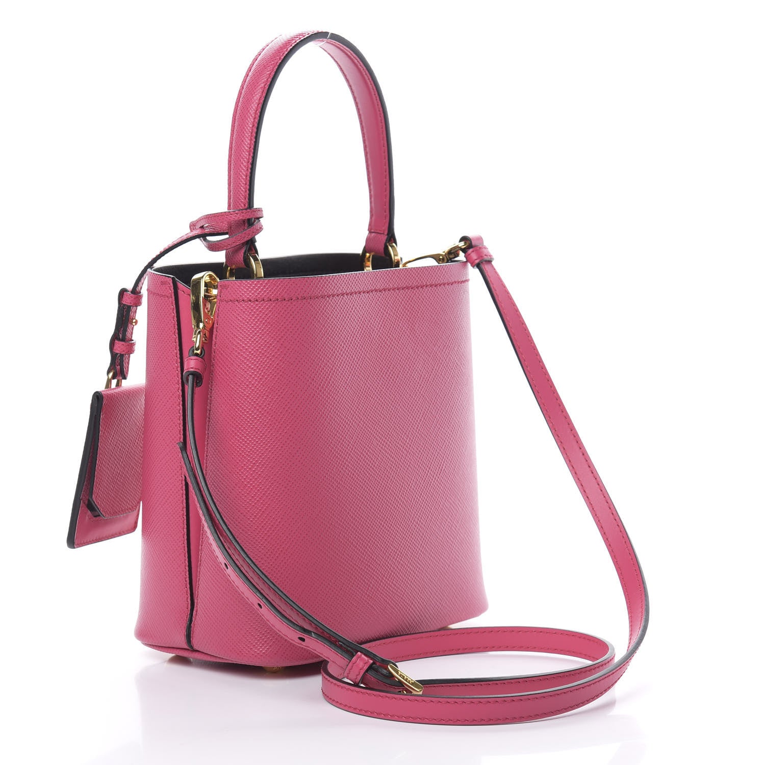 Prada Saffiano Cuir Calfskin Small Panier Bucket Bag Magenta Black 3 of 10