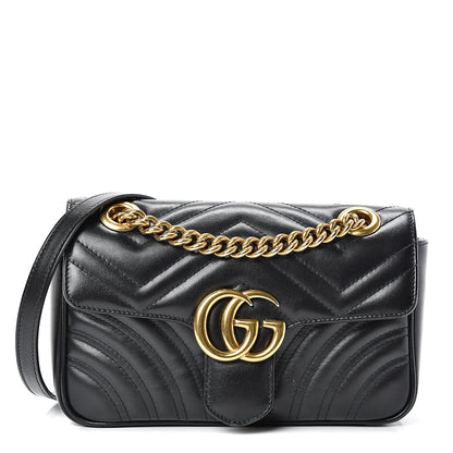 Gucci Calfskin Matelasse Mini GG Marmont Shoulder Bag Black 1 of 14
