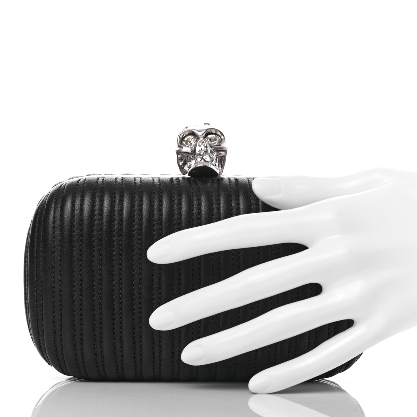 Calfskin Skull Box Clutch Black