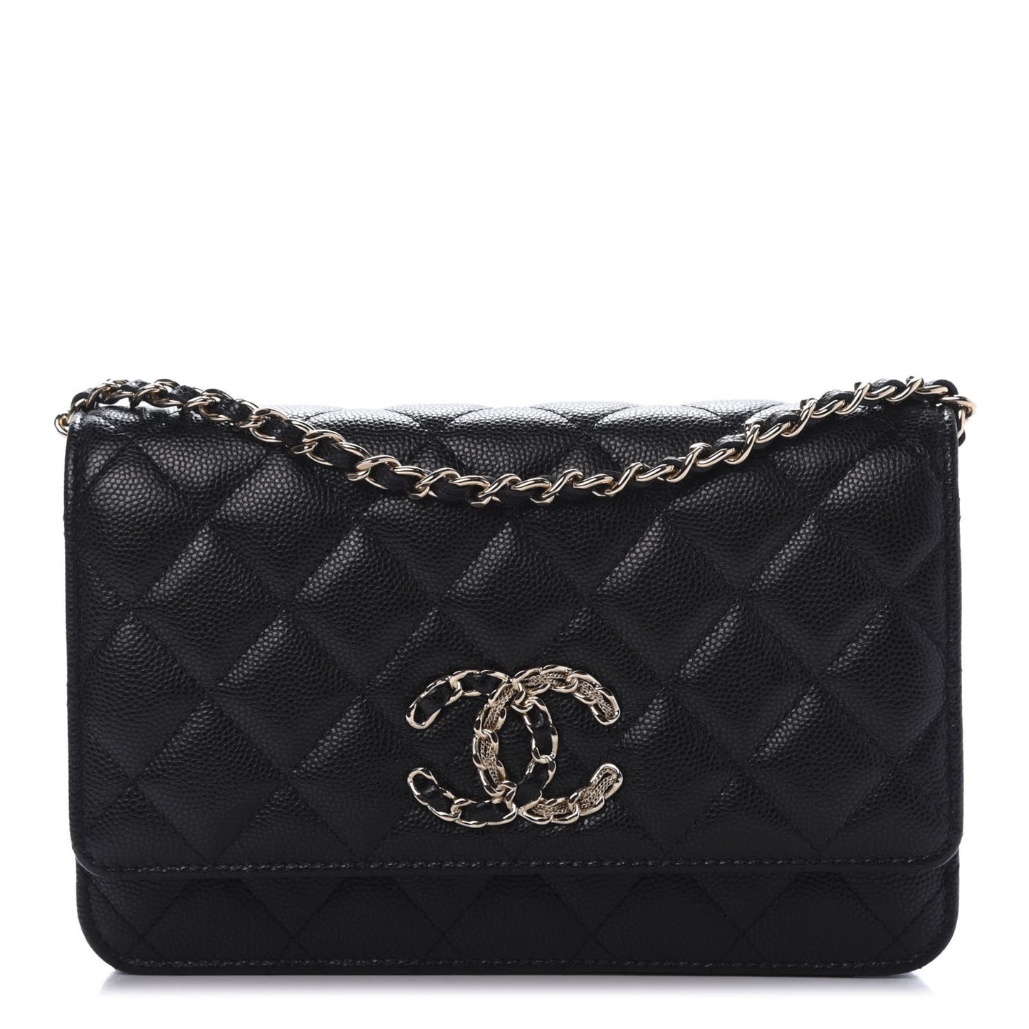 Caviar Quilted French New Wave Chain CC Wallet On Chain WOC Black